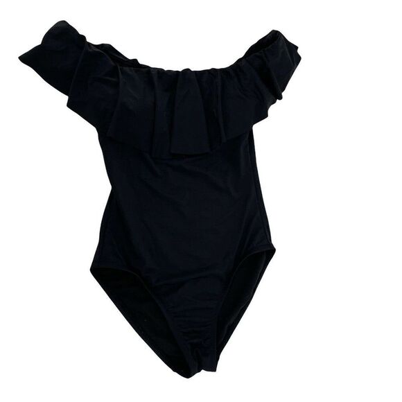 Black Off The Shoulder Ruffle One Piece Swimsuit Francescas Womens Size Small - Picture 1 of 7